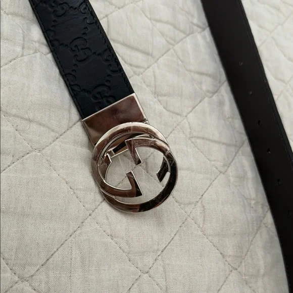 Gucci Black and Brown Belt with Silver GG Emblem Auth GUCCI Brown Monogram Canvas Leather Silver Interlocking  main image 2